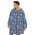 American Denim Patchwork Pattern Print Hoodie Blanket