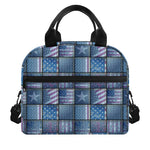 American Denim Patchwork Pattern Print Insulated Lunch Bag