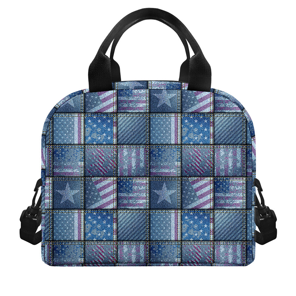 American Denim Patchwork Pattern Print Insulated Lunch Bag