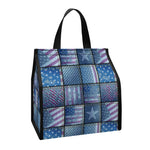 American Denim Patchwork Pattern Print Insulated Lunch Tote