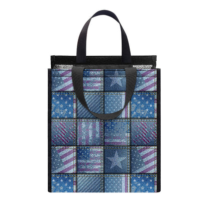 American Denim Patchwork Pattern Print Insulated Lunch Tote