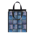 American Denim Patchwork Pattern Print Insulated Lunch Tote