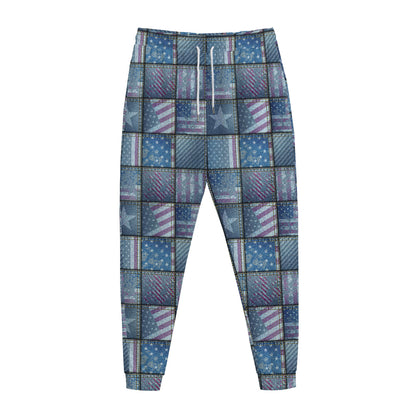 American Denim Patchwork Pattern Print Jogger Pants