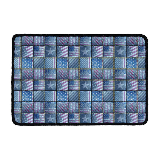American Denim Patchwork Pattern Print Kitchen Mat