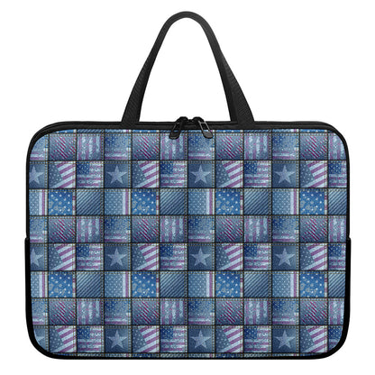 American Denim Patchwork Pattern Print Laptop Sleeve With Handle