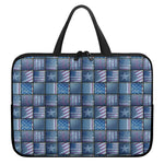American Denim Patchwork Pattern Print Laptop Sleeve With Handle
