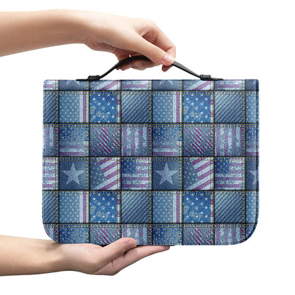 American Denim Patchwork Pattern Print Leather Bible Cover