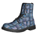 American Denim Patchwork Pattern Print Lace-Up Boots