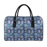 American Denim Patchwork Pattern Print Leather Duffle Bag