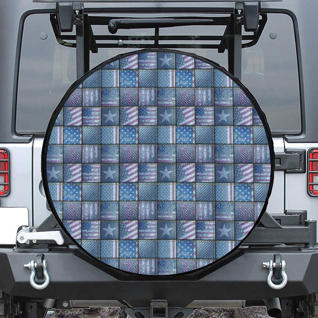 American Denim Patchwork Pattern Print Leather Spare Tire Cover