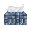American Denim Patchwork Pattern Print Leather Tissue Box Cover