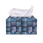American Denim Patchwork Pattern Print Leather Tissue Box Cover