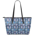 American Denim Patchwork Pattern Print Leather Tote Bag With Zipper