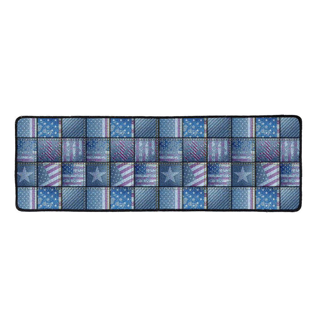 American Denim Patchwork Pattern Print Long Kitchen Mat