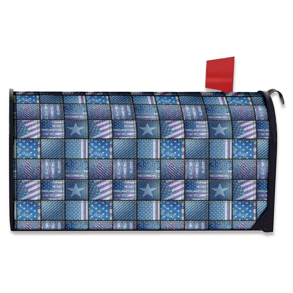 American Denim Patchwork Pattern Print Mailbox Cover