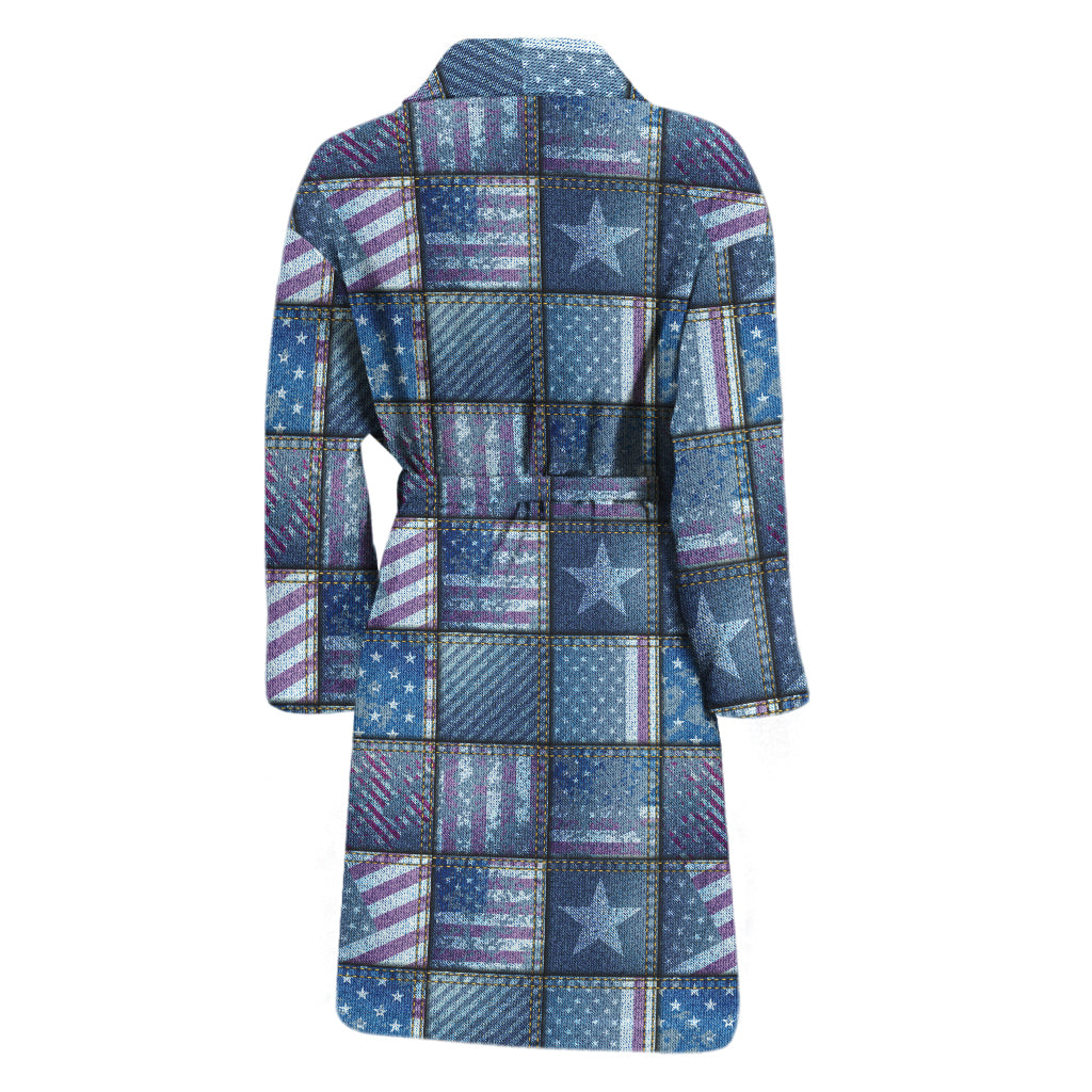 American Denim Patchwork Pattern Print Men's Bathrobe