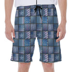 American Denim Patchwork Pattern Print Men's Beach Shorts
