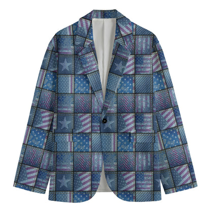 American Denim Patchwork Pattern Print Men's Blazer