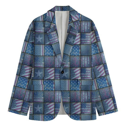 American Denim Patchwork Pattern Print Men's Blazer