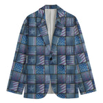 American Denim Patchwork Pattern Print Men's Blazer
