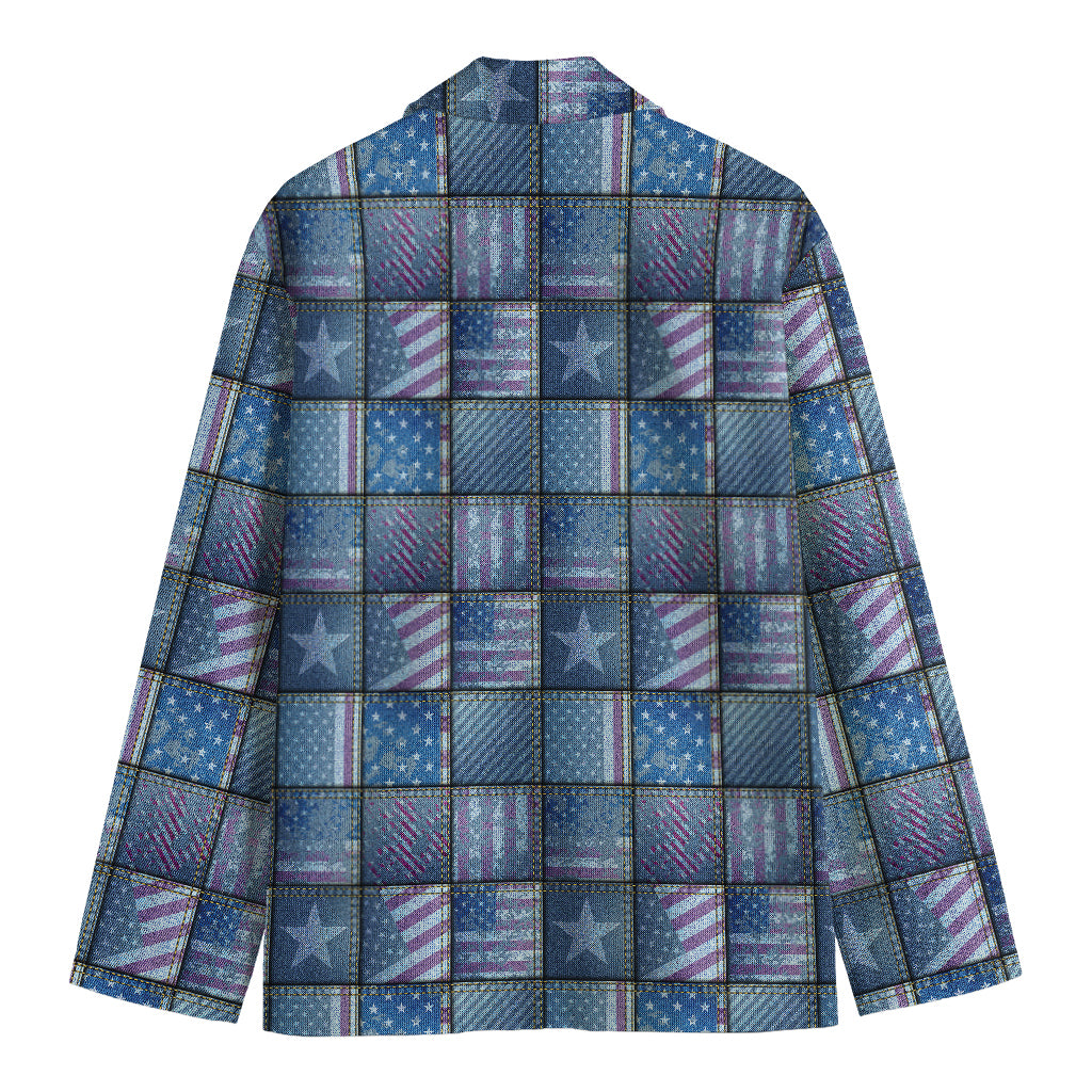 American Denim Patchwork Pattern Print Men's Blazer