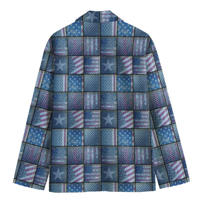 American Denim Patchwork Pattern Print Men's Blazer