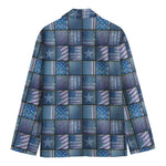 American Denim Patchwork Pattern Print Men's Blazer