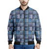 American Denim Patchwork Pattern Print Men's Bomber Jacket