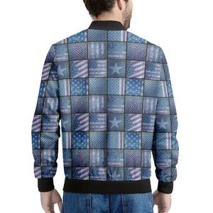 American Denim Patchwork Pattern Print Men's Bomber Jacket