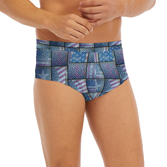American Denim Patchwork Pattern Print Men's Briefs