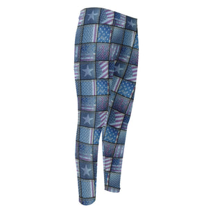 American Denim Patchwork Pattern Print Men's Compression Pants