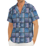 American Denim Patchwork Pattern Print Men's Deep V-Neck Shirt