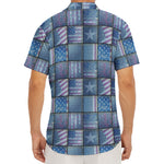 American Denim Patchwork Pattern Print Men's Deep V-Neck Shirt