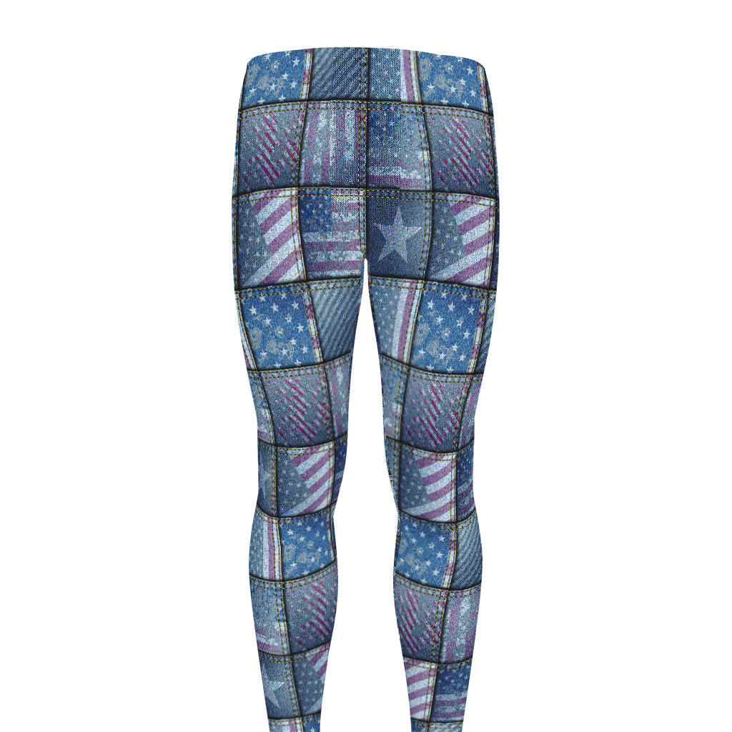 American Denim Patchwork Pattern Print Men's leggings