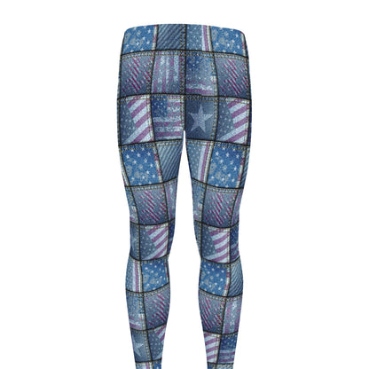 American Denim Patchwork Pattern Print Men's leggings