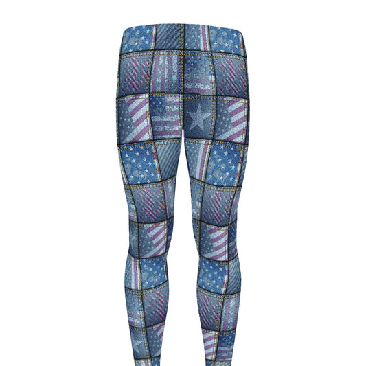 American Denim Patchwork Pattern Print Men's leggings
