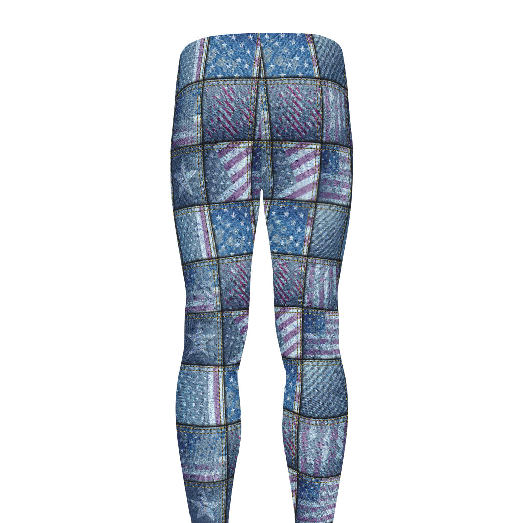 American Denim Patchwork Pattern Print Men's leggings