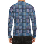 American Denim Patchwork Pattern Print Men's Long Sleeve Rash Guard