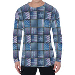 American Denim Patchwork Pattern Print Men's Long Sleeve T-Shirt