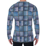 American Denim Patchwork Pattern Print Men's Long Sleeve T-Shirt