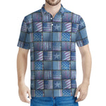 American Denim Patchwork Pattern Print Men's Polo Shirt