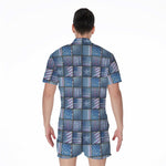 American Denim Patchwork Pattern Print Men's Rompers