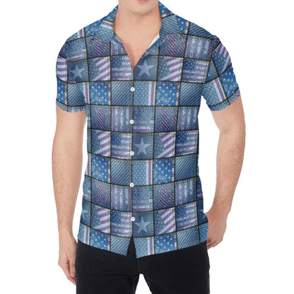 American Denim Patchwork Pattern Print Men's Shirt