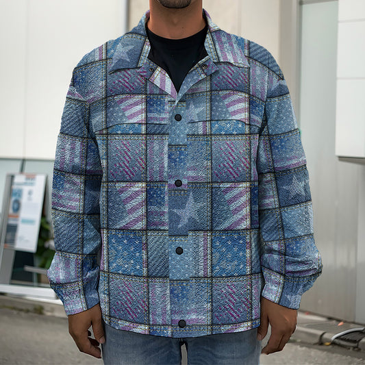 American Denim Patchwork Pattern Print Men's Shirt Jacket