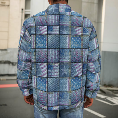 American Denim Patchwork Pattern Print Men's Shirt Jacket