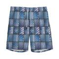 American Denim Patchwork Pattern Print Men's Athletic Shorts