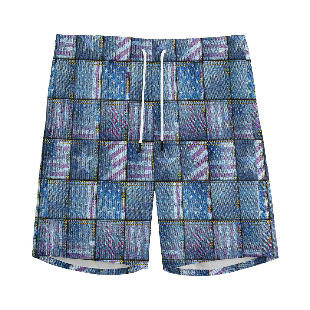 American Denim Patchwork Pattern Print Men's Sports Shorts