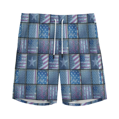 American Denim Patchwork Pattern Print Men's Sports Shorts