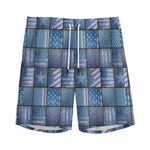American Denim Patchwork Pattern Print Men's Sports Shorts