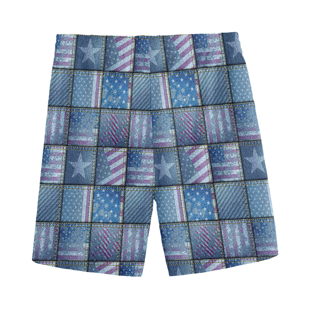 American Denim Patchwork Pattern Print Men's Sports Shorts
